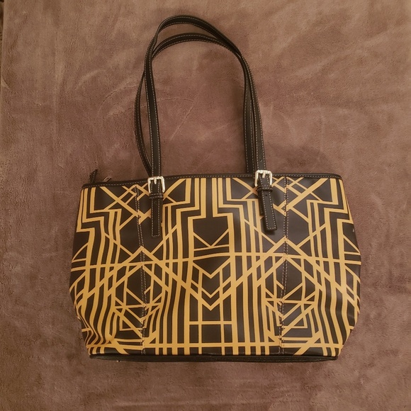 Art Deco Pattern Leather Zip Up Shoulder Purse - Picture 2 of 6